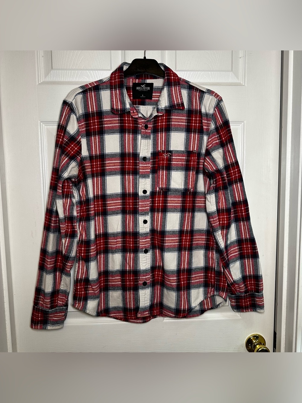 Hollister Red Plaid Button Up Thick Flannel Shirt Men’s Large Preppy Y2K